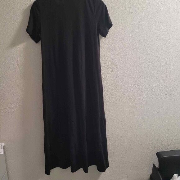 LOGO Lori Goldstein Dress‎ Women's XS Black Short Sleeve Tiered Midi Modal Blend - Picture 2 of 7